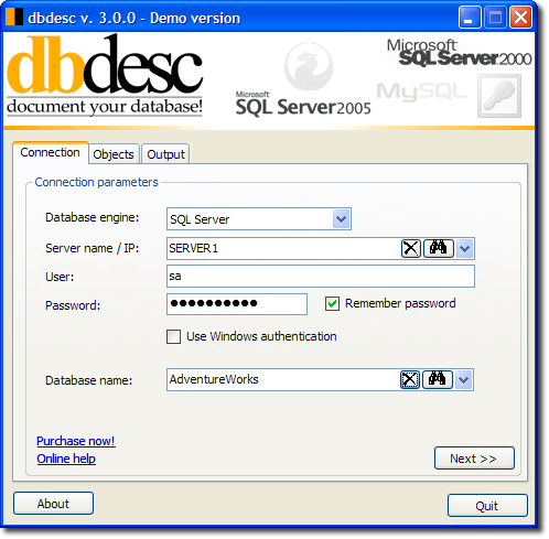 dbdesc gui screenshot